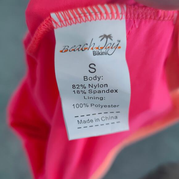 Beach Joy Neon Pink Peach Criss Cross One Piece Swimsuit Women Size Small Medium - Picture 4 of 4